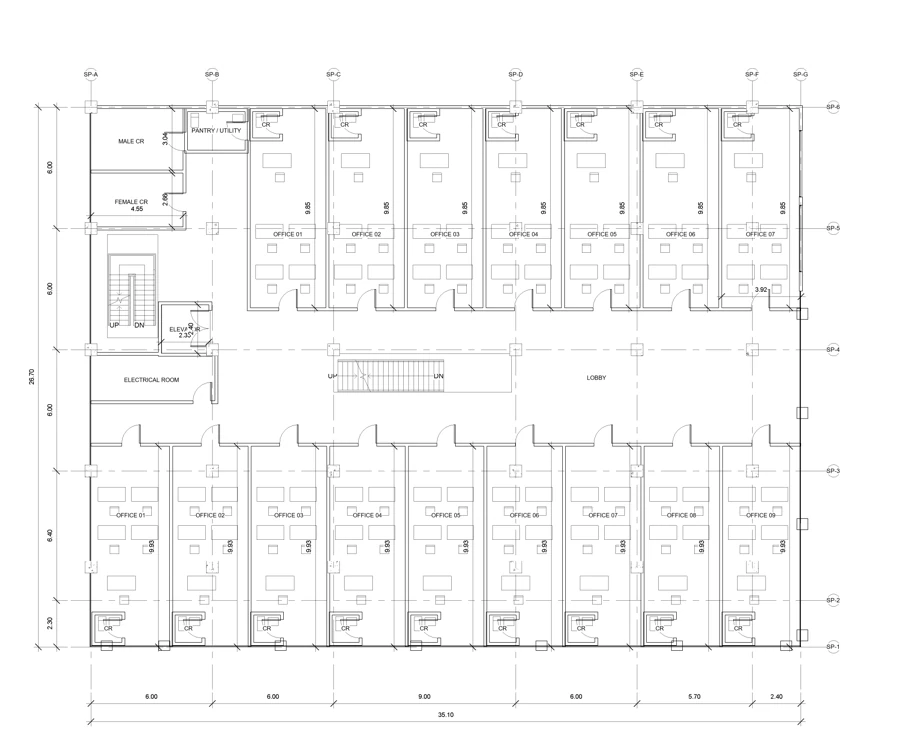 Second floor · Councilor offices 2D with dimensions