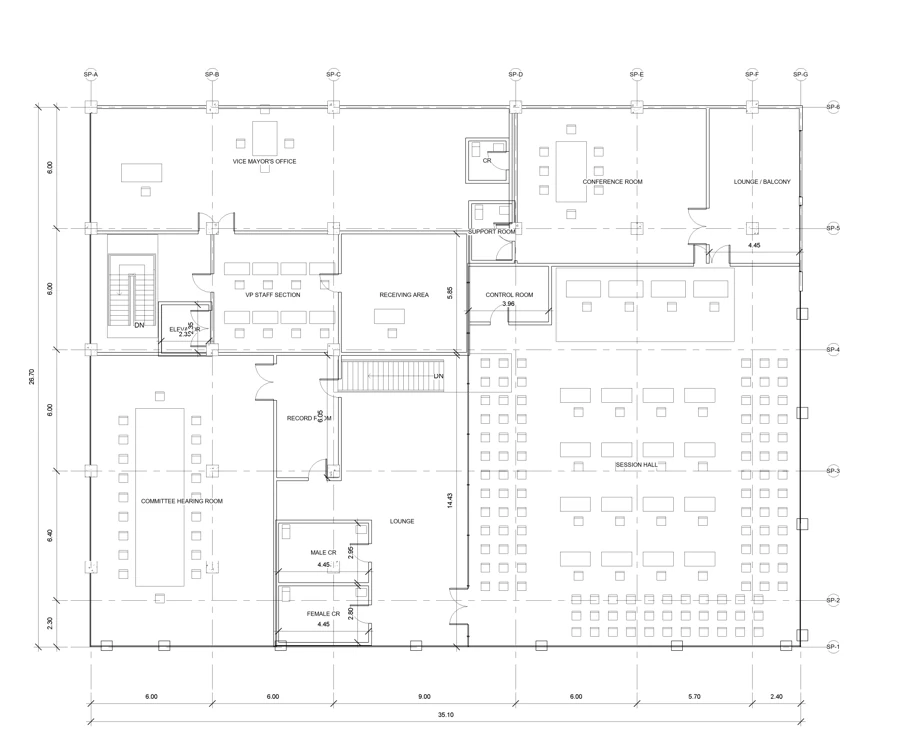 Third floor · Legislative spaces 2D with dimensions